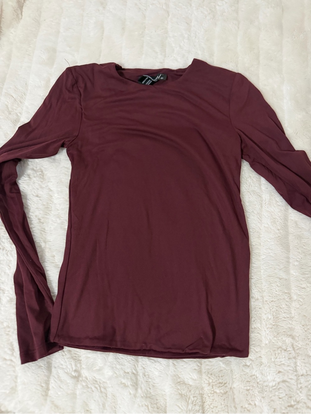 Charlotte Russe Long Sleeve Crewneck Top - Wine